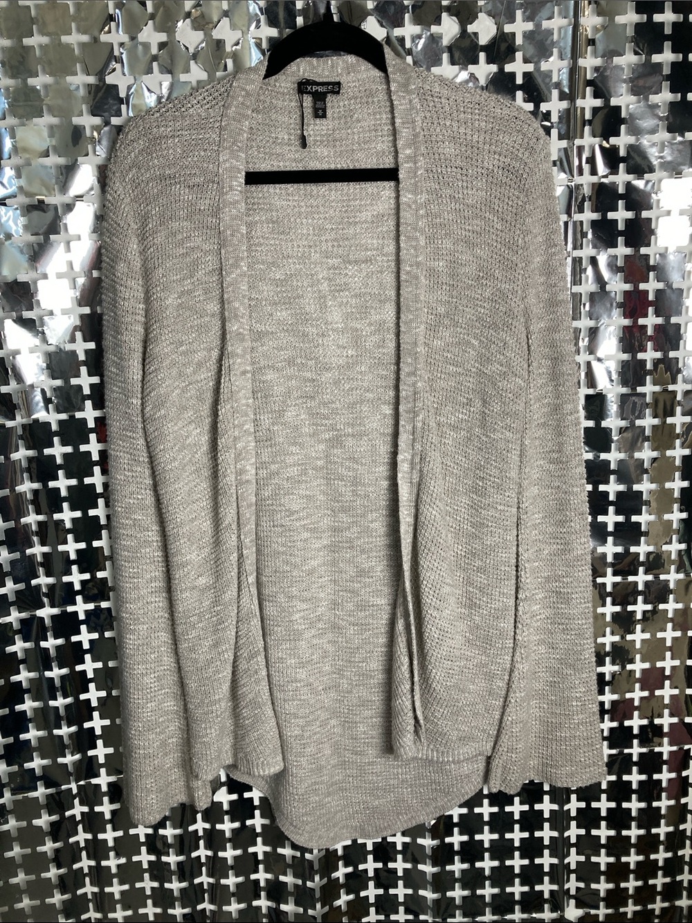 Express Light Gray Open-Front Knit Cardigan